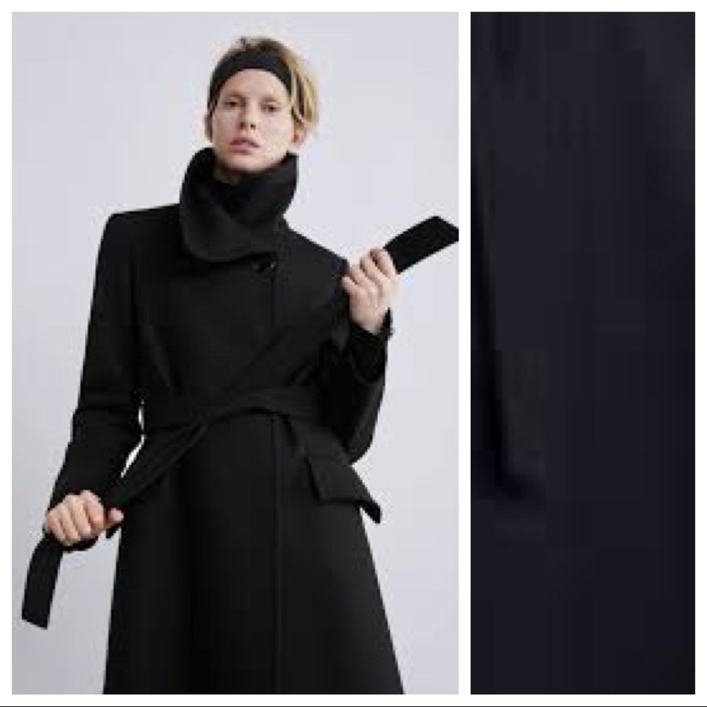 NWT. Zara Black Wool Long Coat. Size XS. - Picture 6 of 16